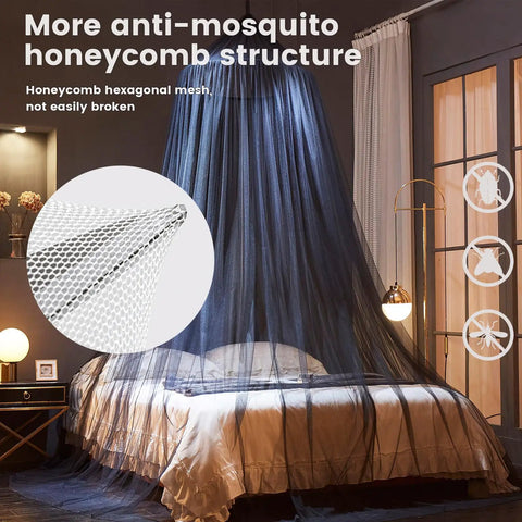 Bed Canopy Mosquito Net For Indoor Outdoor Use Dome Style Bed Tent With 90 Inch Height And 23 Inch Hoop Fits Single To King Beds Premium 100 Percent Polyester 50D Mesh Fire Retardant Black Full Size over bed