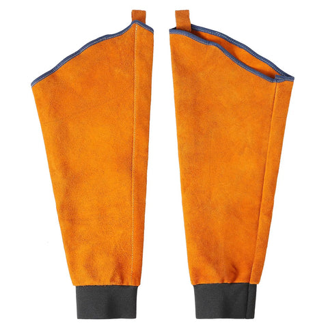 Heavy Duty Genuine Leather Welding Sleeves Tough As Nails That Lock In Comfort While Delivering Flame Resistant Arm Guard Coverage During Killer Grilling Tasks, orange leather arm guards.