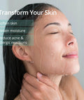 Woman enjoying shower with Shower Filter That Cuts Ninety Percent Of Chlorine For Softer Skin And Healthier Hair, eyes closed, relaxed.