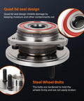 Front Wheel Bearing And Hub Assembly 513158 Kit 5 Lug Without ABS close-up view showing steel bolts and quad lid seal design.