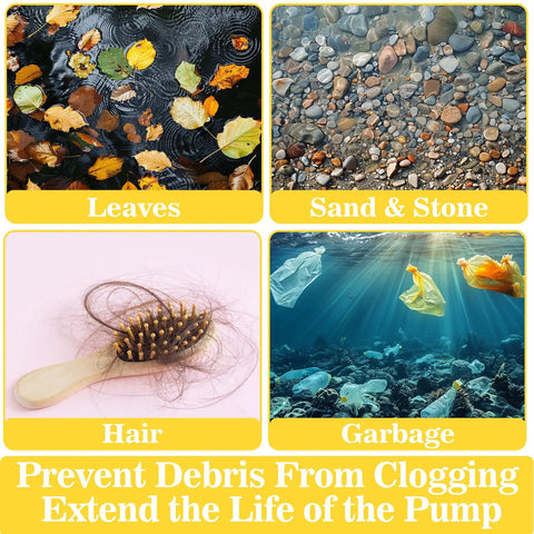 Leaves, stones, hair, and garbage can clog pumps; 4 Pack 17x17 Inch Pond Pump Barrier Bags Mesh Filter Bags Set for ponds.