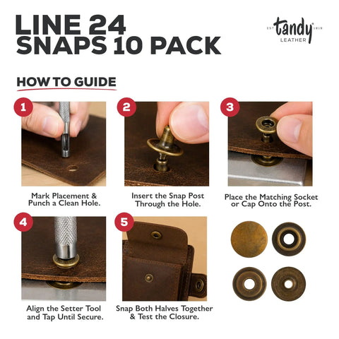 Top Shelf Antique Brass Snap Fasteners Line 24 Size Built Tough And Ready To Roll For Leather Crafting Or Bag Making Fits Like A Dream Comes As A Straight 10 Pack Of Solid Hardware installation steps guide images.