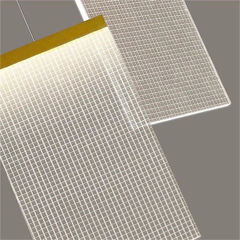 Modern Staircase Chandeliers Led Pendant Light for High Ceiling,Residence with grid design acrylic shade illuminating softly.