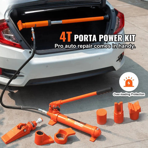 Four Ton Portable Hydraulic Ram With Extended Oil Hose And Auto Body Frame Straightening Kit For Workhorse Heavy Lifting And Professional Shop Restoration