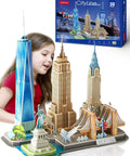 3D City Puzzle Kit For Kids 8-10: Build NYC Landmarks Like Statue Of Liberty, Brooklyn Bridge, And Chrysler Building - Epic, Challenging STEM Toy For Creative Builders And Weekend Projects. 123-piece cardboard 3D puzzle set with NYC models