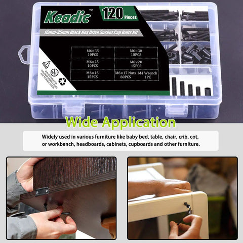 Top Notch Hella Tough Heavy Duty Slick Black M6 Barrel Nuts Kit Featuring Binding Screws Posts For Baby Cribs Scrapbook Albums Leather Repair Jobs Ahead in storage case showing various bolts.