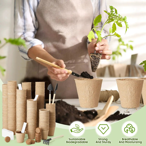 600 Piece Bulk Seed Starter Pots Kit With 2.36 Inch Seedling Pots And 1.18 Inch Coir Fiber Grow Soil, Planting Labels And Trowel Set