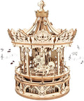 3D Wooden Puzzle Music Box Kit Mechanical MerryGoRound Model Build For Teens And Adults Wind Up Carousel Waltz Tunes Exquisite Display Piece For Family Rooms Totally Fun DIY Gift Idea, wooden carousel