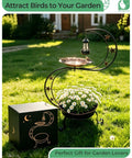 Solar Bird Bath For Outdoors With Vintage Metal Standing Bowl Two Tier Design Flower Planter For Garden Yard Lawn Decor
