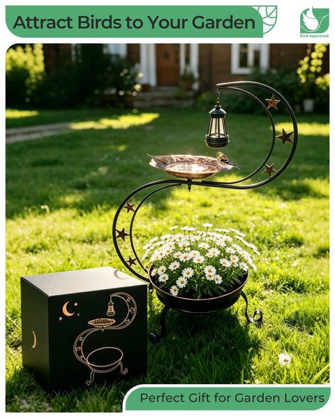 Solar Bird Bath For Outdoors With Vintage Metal Standing Bowl Two Tier Design Flower Planter For Garden Yard Lawn Decor
