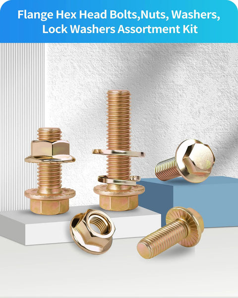 All Purpose Grade Eight Point Eight Flange Bolts And Nuts Set M5 M6 M8 With Yellow Zinc Plating 12 To 30mm Lengths Heavy Duty Fasteners