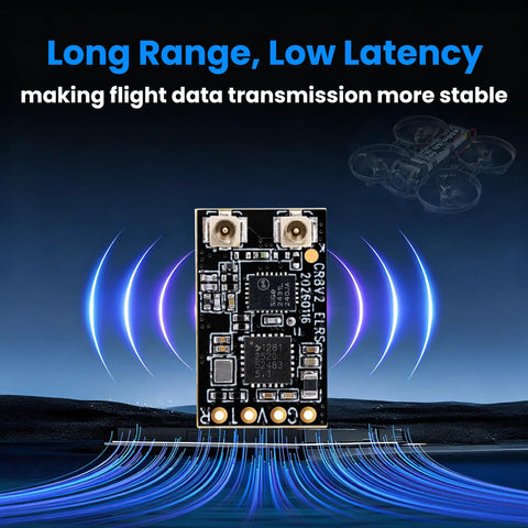CR8 V2 2.4GHz Nano Receiver With 75mm UFL Dual Antenna for FPV Drones featuring long range and low latency display
