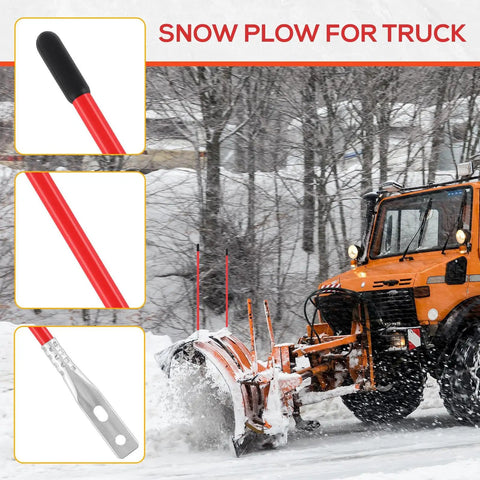 Four Pack 27 Inch Snow Plow Blade Markers Kit With Reflective Red Tubes on truck in snowy landscape
