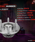 Front and rear wheel hub bearing assembly with ABS 6 lugs for GM SUVs, visible part number 513277, dimensions noted.