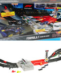 Formula 1 Grand Prix Circuit Track Set With 3 Die Cast 1 To 64 Scale Cars Two Racing Modes And A Motorized Booster in packaging