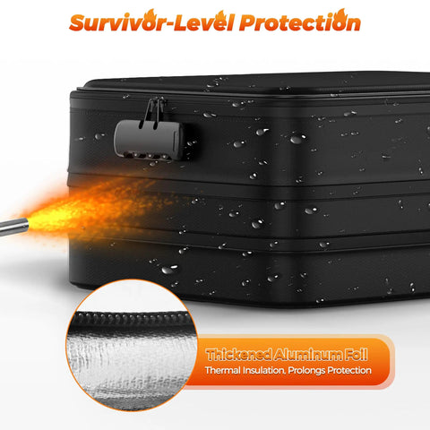 5200 Fahrenheit Fireproof Document Box With Lock Expandable File Organizer Heat Insulated Waterproof Storage, side view with flame resistance