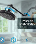Round Rain Shower Head With Extension Arm, Height Adjustable High Pressure Shower Head, Easy One Minute Install, Oil Rubbed Bronze Finish
