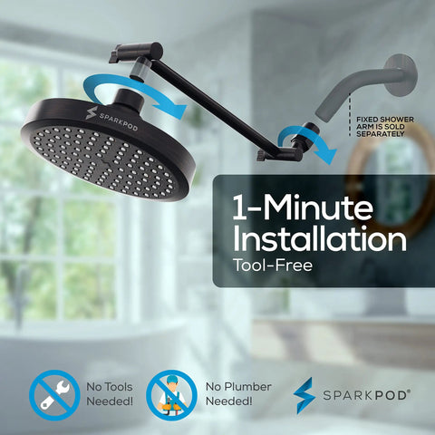 Round Rain Shower Head With Extension Arm, Height Adjustable High Pressure Shower Head, Easy One Minute Install, Oil Rubbed Bronze Finish