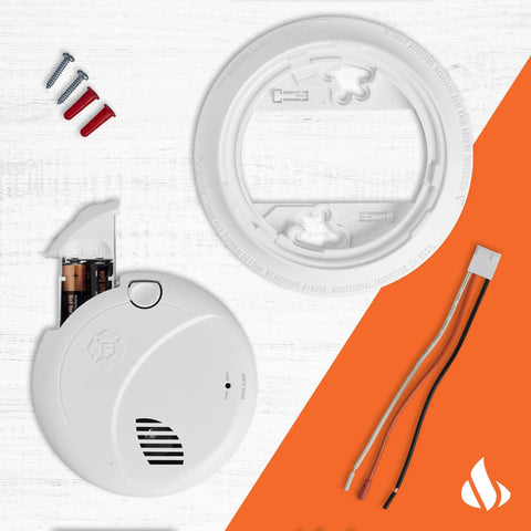 12 Pack Interconnect Hardwire Smoke Alarms With Built In Battery Backup Voice And Location Warnings Dead On Precision Detection close-up with wiring and mounting hardware