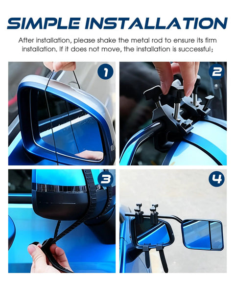 Installation steps of 2 Pack Universal 360 Degree Adjustable Tow Mirrors for Trucks SUVs RVs and Trailers Shatterproof Glass