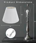 Brushed Steel Table Lamps Set Of 2 Traditional Accent Lights With LED Bulbs For Bedroom Living Room Office And Entryway