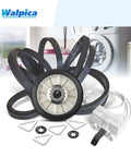 Complete Dryer Repair Kit With Belt, Two Drum Rollers, Idler Pulley, And Door Switch displayed on white surface