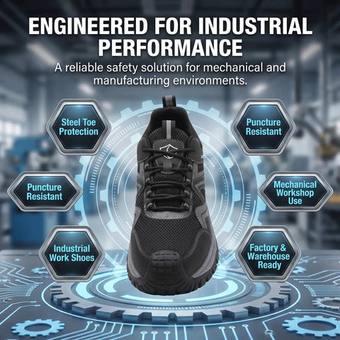 Steel Toe Work Shoes For Men With Kevlar Midsole All Day Comfort Lightweight Puncture Resistant Safety Shoes Front View