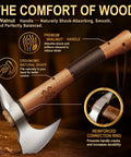 15 Inch Survival Axe For Camping And Bushcraft With Forged High Carbon Steel Blade and walnut wood handle with anti-slip grip.