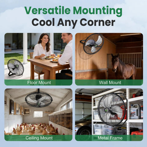 Solar Powered Outdoor Wall Mount Fan With Battery And Adjustable Thermostat 18 Inch Heavy Duty Metal Outdoor Fan For Patios