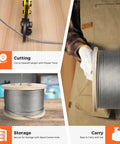 3/16 Inch 500 Ft Stainless Steel Wire Rope 304 7x19 for Deck Cable Railing Balustrades Clotheslines and Zip Lines displayed on spool
