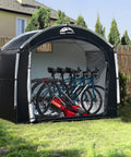 Outdoor Bike Storage Tent Shed With Window Waterproof Portable Shelter For 2 To 8 Bikes with lawn mower visible inside