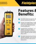 Person holding Dual-Port HVAC Manometer Pro-Grade Workhorse Duct Pressure Tester With Brass Tubes And Fittings, digital display visible