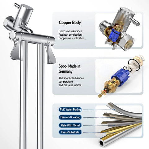 All Metal 8 Inch Rain Shower Head With Handheld Spray, High Pressure Dual Square Shower Head Combo components detail