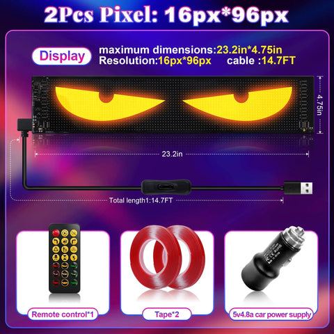 Ultra Bright 5800 Lux Devil Eyes LED Car Light Strips For Cars Trucks SUVs App Controlled, IP68 Waterproof 23.6x4.73 Inches