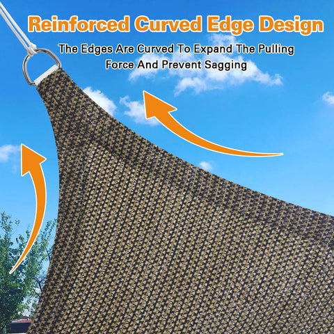 Mocha 7x9 Sun Shade Sail Keeps You Cool No Sweat, Heavy Duty Permeable HDPE Shade, 185GSM With Curved Edges, Blocks 95 Percent UV