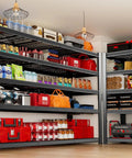 Beefy Five Shelf Garage Shelving Unit Heavy Duty Metal Storage Rack 72 Inches High 62 Inches Wide 24 Inches Deep Total Weight Capacity 3050 Lbs Adjustable Shelves Perfect For Basement Warehouse Or Workshop with items stored
