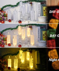 Two Pack LED Flameless Candles With Realistic Flicker Flame, Battery Operated And Batteries Included in day and night settings
