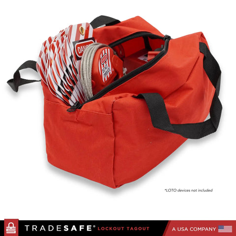 Heavy Duty Lockout Tagout Bag for LOTO Devices, Industrial Grade Polyester Canvas Carry Case With Strong Handles, Tear Resistant