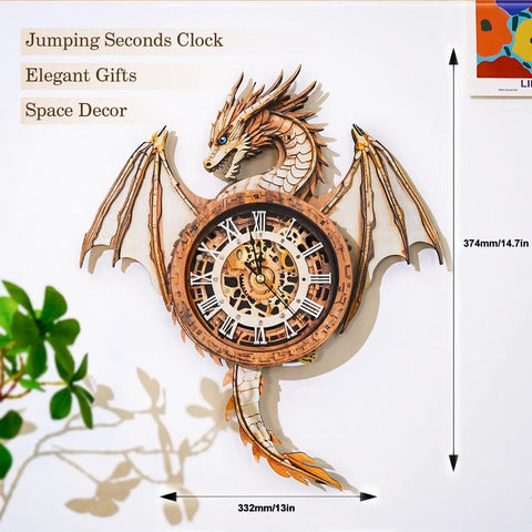 Dragon Clock 3D Puzzle Kit For Adults Hands On Wooden Puzzle Craft To Build An Epic Standout Timepiece Wall Decor And Brain Teaser You Can Finish On A Weekend. 374mm x 332mm wooden dragon wall clock