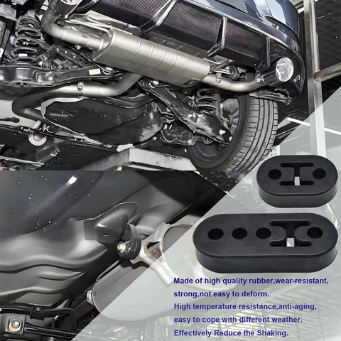 Car exhaust system installation with Rubber Exhaust Hanger Kit With 0.47 Inch Holes Adjustable Muffler Hangers, showing rubber mounts