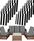 12 Pack Elastic Outdoor Cushion Covers For Patio Sofa Cushions 20 To 27 Inch Fit Washable Black And White Stripes Slipcovers Replacement Protector For Couch Chair Porch Furniture