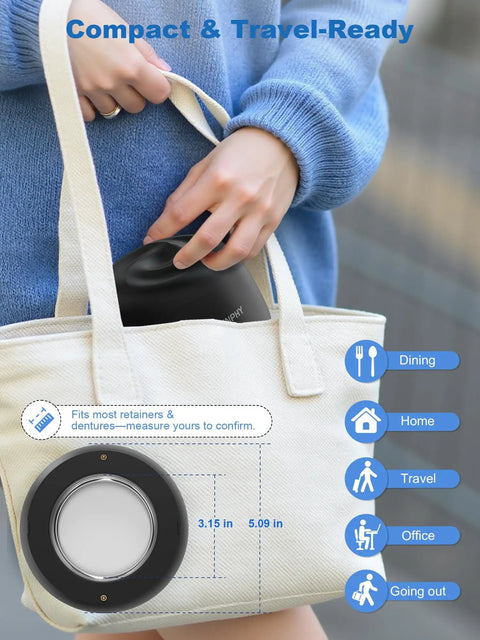 Upgrade Your Daily Oral Hygiene With This Hella Slick 48 Khz Ultrasonic Retainer Cleaner Machine in a tote bag for travel.