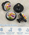 Four Pack Fresh Watercolor Retro Floral Cabinet Knobs With Hella Durable Crystal Glass Handles And Sturdy Mounting Screws For Kitchen Drawers Dresser Cupboards And Wardrobe Decor displayed on a fabric background.