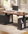 Farmhouse Electric Standing Desk With 63 Inch Long Workstation Height Adjustable Sit Stand Desk With 3 Drawers Storage Shelves