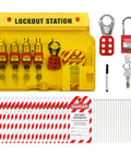 Lockout Tagout Station Kit With Lockable Cover For Wall Mount Storage Includes 5 Safety Padlocks 2 Hasps 20 Lockout Tags 20 Nylon Ties 1 Pen OSHA Compliant