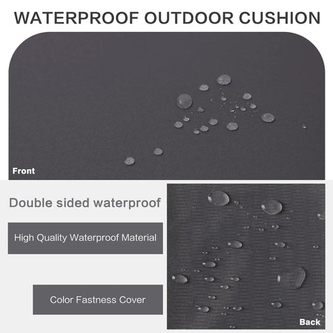 Close-up of gray Extra Thick Memory Foam Outdoor Bench Cushion 3.5 Inch Thick Comfy Waterproof Pad showing waterproof material