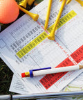 72 Piece Golf Pencils With Erasers, Short Hexagon Pocket Pencils Pre Sharpened Number 2 HB next to scorecards on grass