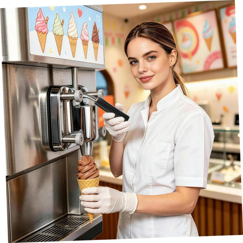 Easy Install No Fuss Universal Ice Cream Machine Handle Lever Replacement Part For Portable And Commercial Ice Cream Makers High Precision Repair Grip That Fits Most Models. worker using lever on soft serve machine