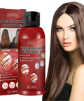 Wash free hair conditioner with packaging and model showing before and after hair results, 100ml bottle displayed.
