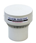 Maxi Vent Air Admittance Valve with push fit rubber connector, white, prevents sewer gas and water seal loss, front view.